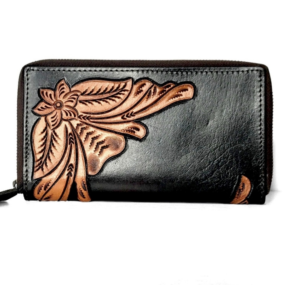 Last TWO! Gorgeous Handmade/Hand Carved Genuine Leather Western Style Wallet